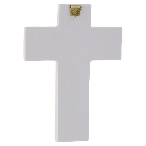 Kruzifix aus weißem Resin mit Holzdekor-Oberfläche und Murano-Glaseinsatz – 13,5 × 10 cm 3