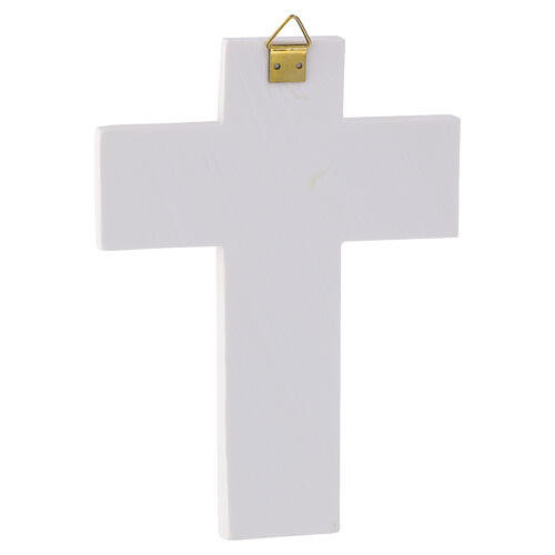 Croix murale blanche avec insert bleu en verre de Murano 13,5x10 cm 3