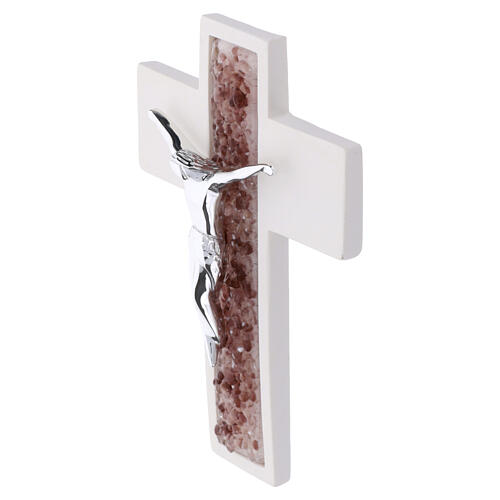 Pink Murano glass cross with silvered body of Christ, 5x4 in 2
