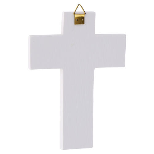 Cruz vidrio de Murano rosa con cuerpo de Cristo plateado 13,5x10 cm 3