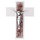 Cruz vidrio de Murano rosa con cuerpo de Cristo plateado 13,5x10 cm s1