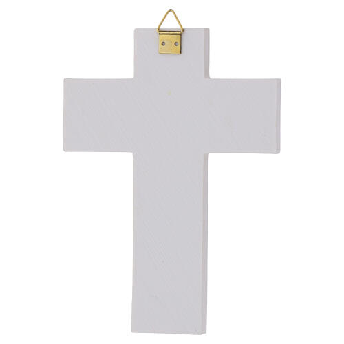 Cruz de parede em resina branca com vidro de Murano verde 13,5x10 cm 3