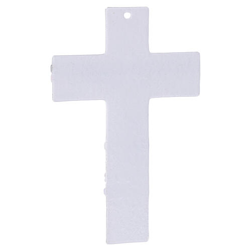 Cruz de parede em vidro de Murano acetinado com Cristo e detalhes cor-de-rosa 16x10,5 cm 2