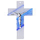 Modern Murano glass cross in frosted white with blue inserts, 6x4 in s1