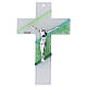 Murano glass cross with frosted finish, green inserts and silvered body of Christ, 6x4 in s1