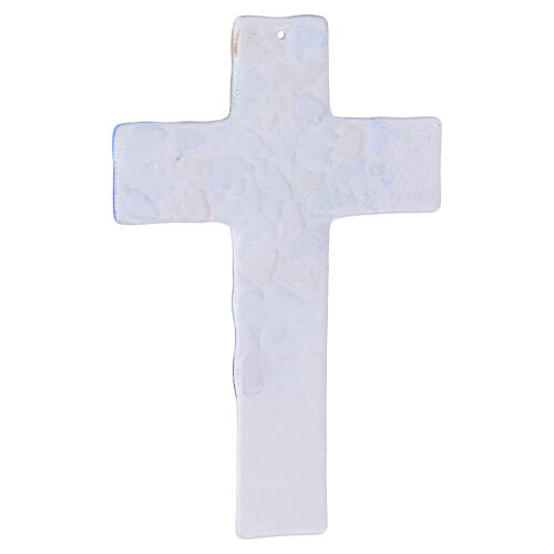 Krzyż ze szkła Murano, przeźroczysty z wielobarwnymi fragmentami, 16 × 10,5 cm 2