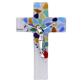 Transparent Murano glass cross with multicolored decor, 16x10.5 cm