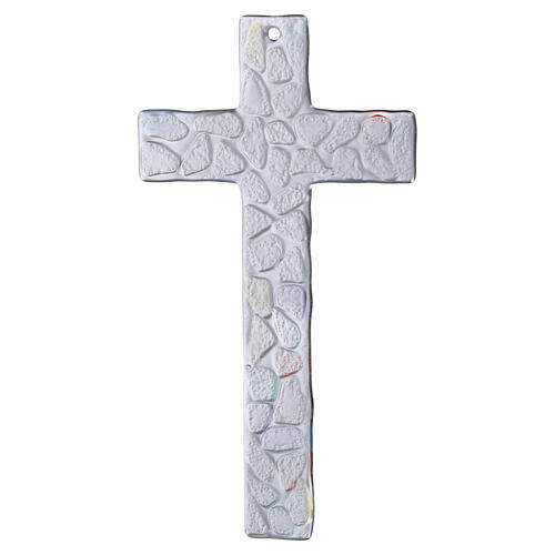 Multicolour Murano glass cross with silvered Christ, 8x4.5 in 3