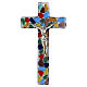 Croce multicolor in vetro di Murano con Cristo argentato 20x10 cm s1