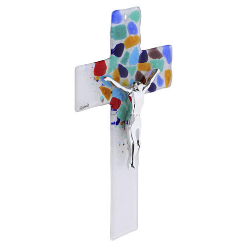 Krucyfiks ze szkła Murano, z kolorowymi fragmentami, 20x10cm 2