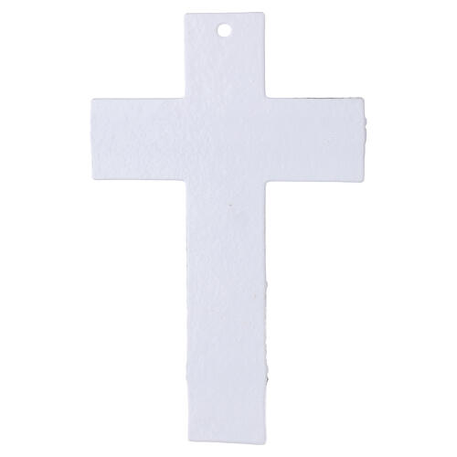 Cruz de vidro de Murano acetinada com decoro cor-de-rosa e Cristo prateado 25x15 cm 3