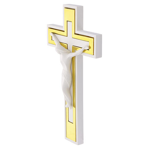 Kruzifix aus weißem Resin mit goldfarbenen Einsätzen – 25 × 15 cm 2