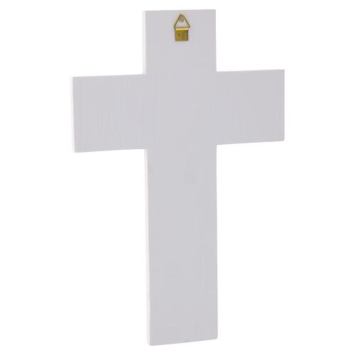 Krzyż biały z różowym szkłem Murano i srebrzonym Chrystusem, 25,5 × 14,5 cm 3