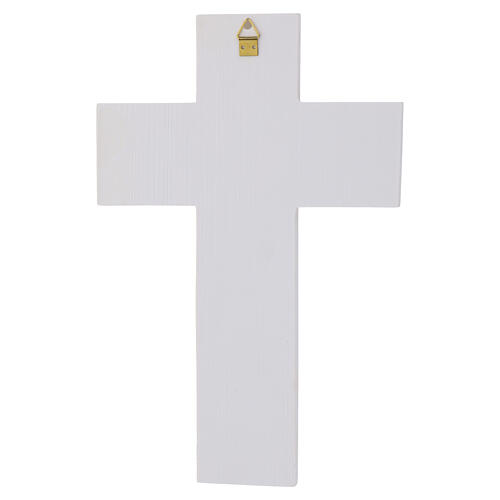 Croce resina bianca con vetro di Murano rosa scuro Cristo argentato 25x15 cm 3