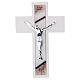 Cruz em resina branca com vidro de Murano cor-de-rosa escuro e Cristo prateado 25x15 cm s1