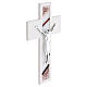 White Resin Cross with Dark Pink Murano Glass and Silvered Christ, 25.5 x 14.5 cm s2