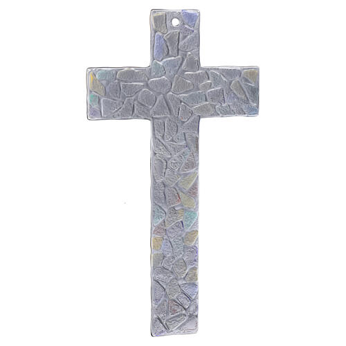 Croce in vetro di Murano con murrine colorate e Cristo argentato 35x20 cm 3