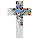 Cruz de vidrio de Murano con fragmentos de colores y Cristo plateado 35x20 cm s1