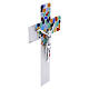 Cruz de vidro de Murano com fragmentos coloridos e Cristo prateado 35x20 cm s2