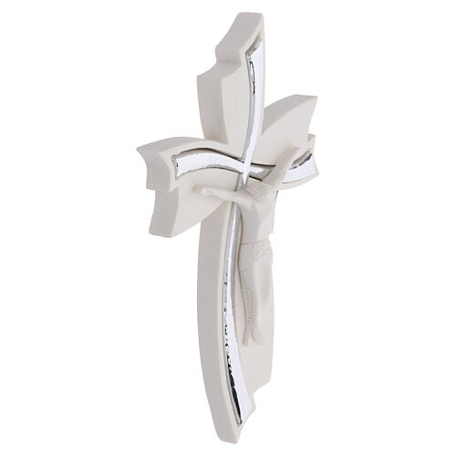 Croix décorative en forme de nœud en céramique blanche avec inserts martelés 16x10 cm 2