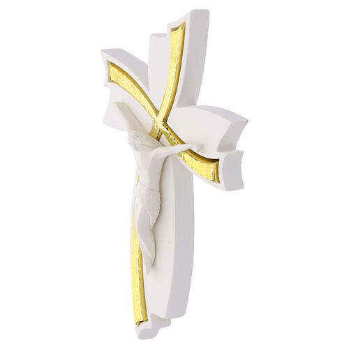 Kruzifix aus weißem Resin mit goldfarbenen Details und organisch geschwungener Kreuzform – 16 × 8 cm 2