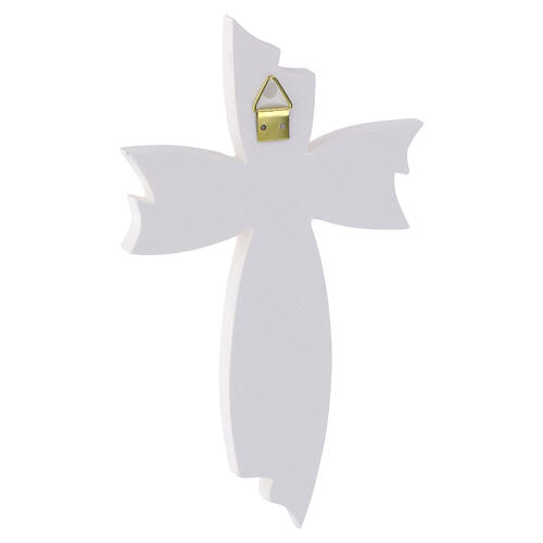 Wall crucifix "Fiocco", white with gold accents, white resin body, 6x3 in 3
