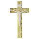 Crucifixo de parede dourado acabamento efeito madeira corpo em resina branca 16x8 cm s1