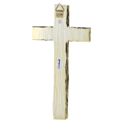 Gold wood-effect wall crucifix with white resin body, 16x8 cm 3