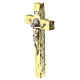 Saint Benedict wall crucifix with gold wood-effect finish and silver metal corpus, 16x8 cm s2