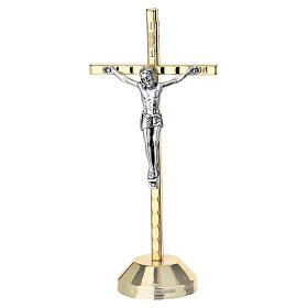 Crucifixo 12,5 cm metal bicolor base magnética dourada