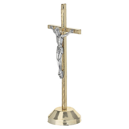 Bicolor metal crucifix 12.5 cm with gold magnetic base 3