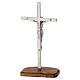 Silver-plated metal crucifix with olive wood base 12 cm s5
