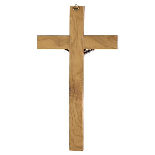 Olivewood wall crucifix with gold background and zamak body of Christ, 14x7 in 4