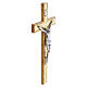 Cruz de parede 30x20 cm madeira de oliveira fundo dourado Cristo em zamak prateada s3