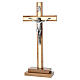 Table cross in olivewood, 10x4 in, gold-finish insert, Christ in zamak s1
