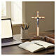 Table cross in olivewood, 10x4 in, gold-finish insert, Christ in zamak s4