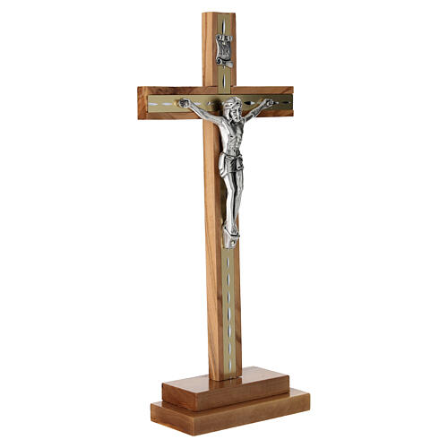 Table Cross in Olive Wood 25 x 10 cm with Gold Inlay and Zamak Christ 5