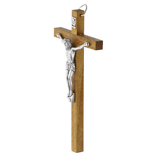 Cruz de pared 15x10 cm madera clara con Cristo de zamak 2