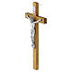 Wall cross, 8x4 in, light wood with metallic body of Christ s2