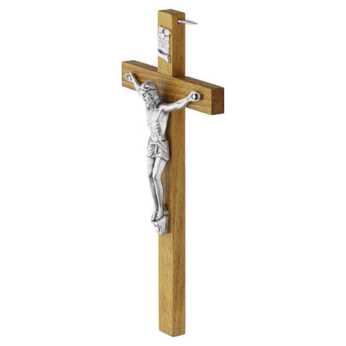 Cruz Pared 20x10 cm madera clara con figura Cristo de metal 2