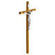 Light wood wall cross, metallic body of Christ, 10x5 in s3