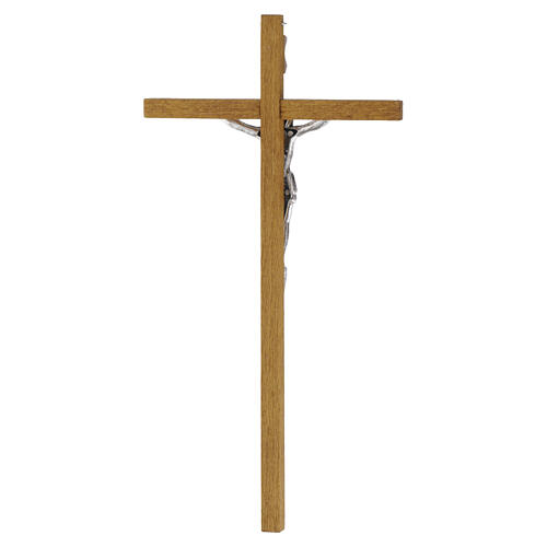 Cruz de madeira clara para parede 25x15 cm com Cristo em metal 4