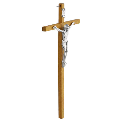 Light wood wall cross 25x15 cm with Christ in metal 3