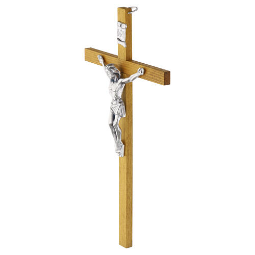 Wall cross, 12x6 in, light wood with silver-finish alloy Christ figure 2