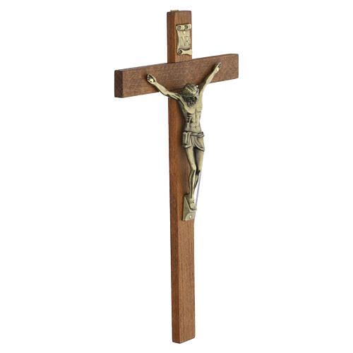 Cruz de pared 30 x 15 cm madera oscura con Cristo de latón 3