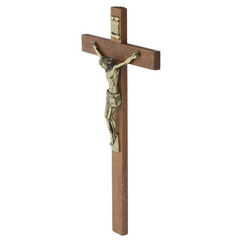 Cruz de parede 30x15 cm madeira escura com Cristo em latão 2