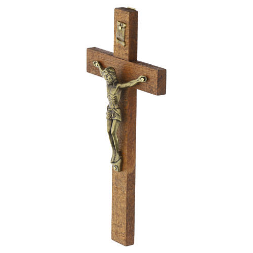 Croix murale 20x10 cm en bois foncé corps en laiton 2