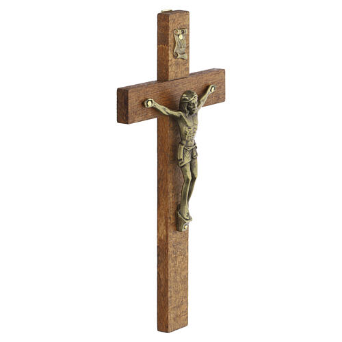 Croce parete 20x10 cm in legno scuro con corpo in ottone 3