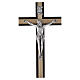 Crucifixo de parede 20x10 cm em madeira bicolor com corpo em metal prateado s1