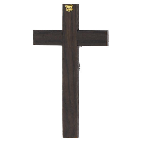 Two-tone wooden wall cross with silvered metal body of Christ, 20x10 cm 4
